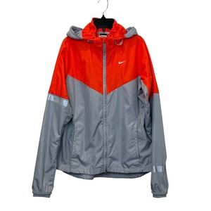 Nike Running Windrunner Jacket Orange Grey Full Zip Hooded Windbreaker Womens M